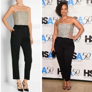 Alice + Olivia Jeri Jumpsuit 12 Sparkle Rhinestone Beaded Strapless